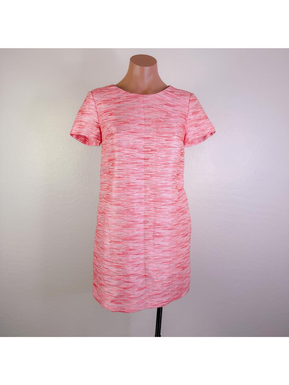 CeCe Sheath Retro Preppy Katye Short Sleeve Shift Mini Dress Pink Coral Sz 0